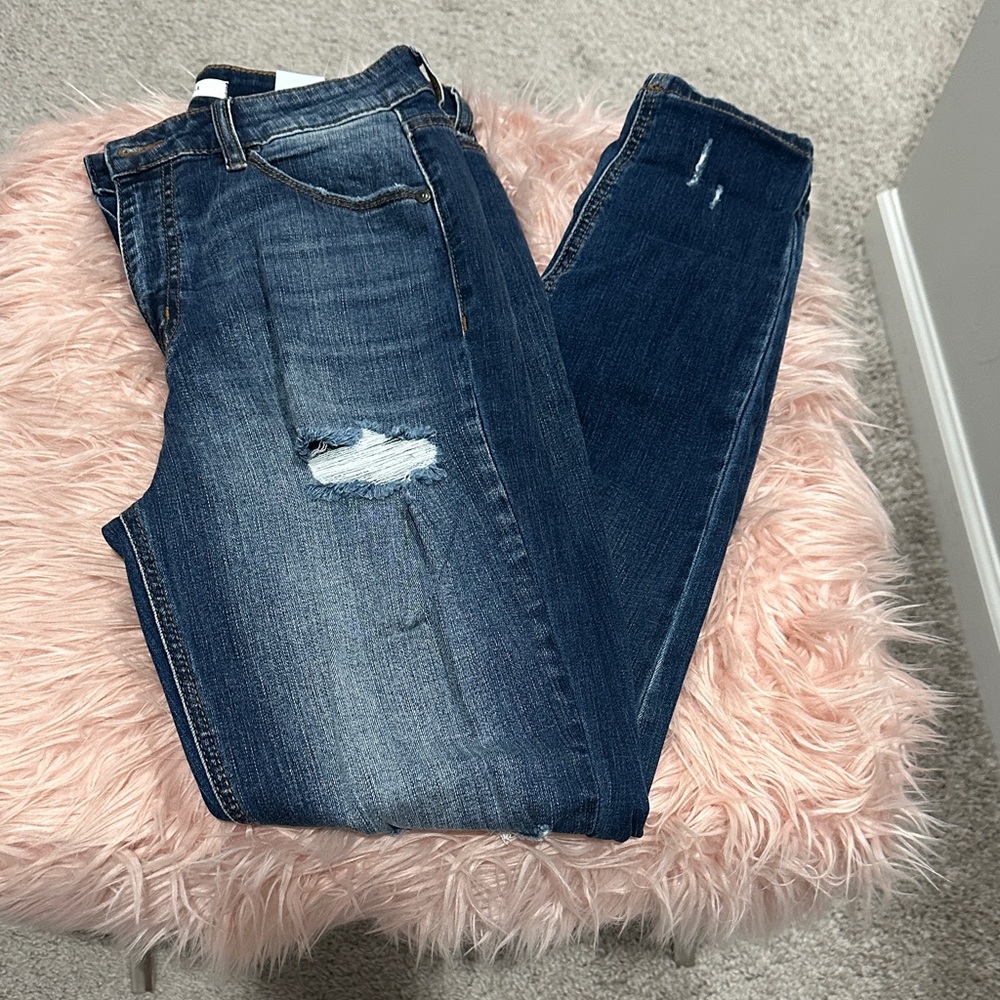 Eunina Dark Blue Distressed Skinny Jeans